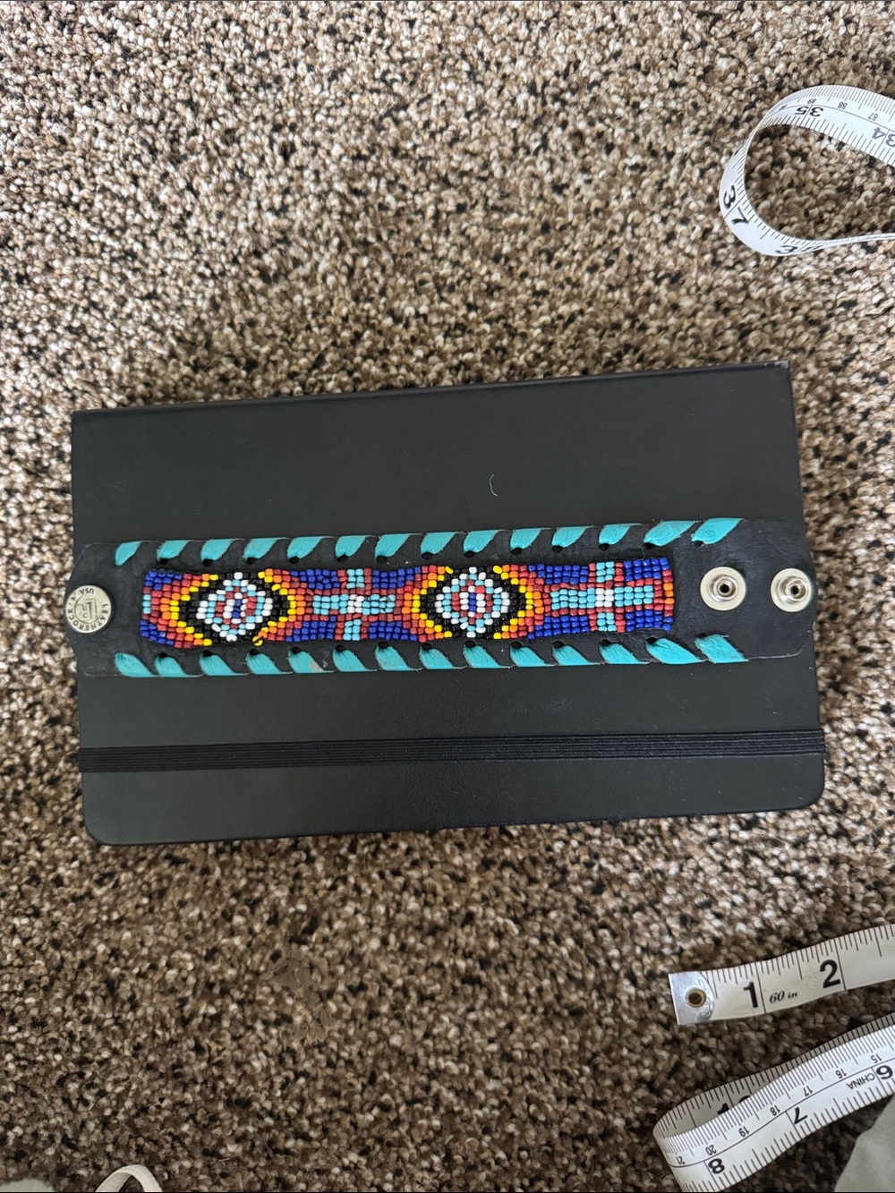 Vintage Leather rock Beaded Leather Bracelet with Turquoise Accents